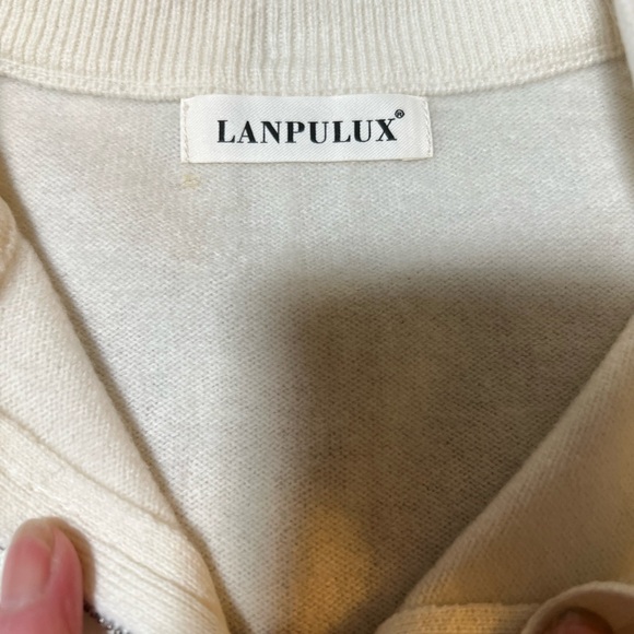 Merino wool men’s sweater 1/4 zip cream color Size Medium men’s fit unisex - Picture 6 of 8